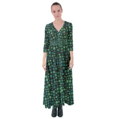 Squares Cubism Geometric Background Button Up Maxi Dress