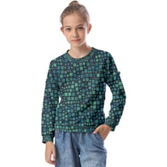 Squares Cubism Geometric Background Kids  Long Sleeve T-shirt With Frill 