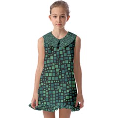 Squares Cubism Geometric Background Kids  Pilgrim Collar Ruffle Hem Dress