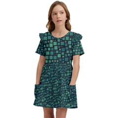 Squares Cubism Geometric Background Kids  Frilly Sleeves Pocket Dress by Maspions