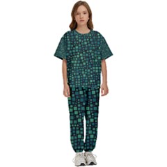 Squares Cubism Geometric Background Kids  T-shirt And Pants Sports Set