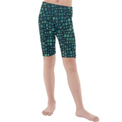 Squares Cubism Geometric Background Kids  Mid Length Swim Shorts