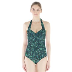 Squares Cubism Geometric Background Halter Swimsuit