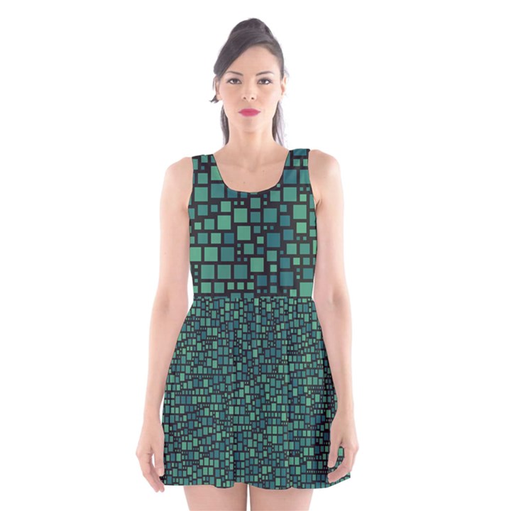 Squares cubism geometric background Scoop Neck Skater Dress