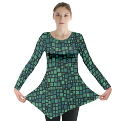 Squares Cubism Geometric Background Long Sleeve Tunic  by Maspions