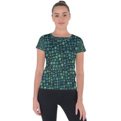 Squares Cubism Geometric Background Short Sleeve Sports Top 