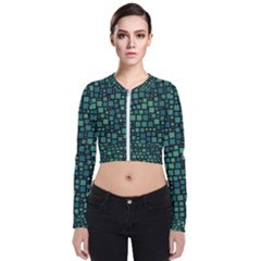 Squares Cubism Geometric Background Long Sleeve Zip Up Bomber Jacket by Maspions