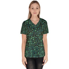 Squares Cubism Geometric Background Women s V-neck Scrub Top