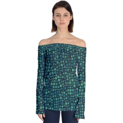 Squares Cubism Geometric Background Off Shoulder Long Sleeve Top