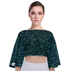 Squares Cubism Geometric Background Tie Back Butterfly Sleeve Chiffon Top