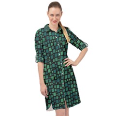 Squares Cubism Geometric Background Long Sleeve Mini Shirt Dress