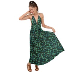 Squares Cubism Geometric Background Backless Maxi Beach Dress