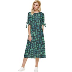 Squares Cubism Geometric Background Bow Sleeve Chiffon Midi Dress