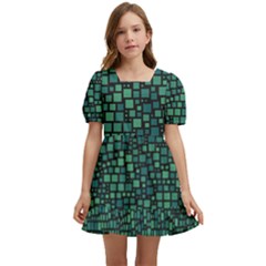 Squares Cubism Geometric Background Kids  Short Sleeve Dolly Dress