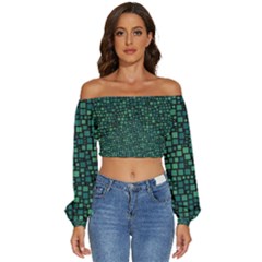 Squares Cubism Geometric Background Long Sleeve Crinkled Weave Crop Top