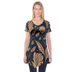 Background Pattern Leaves Texture Short Sleeve Tunic 