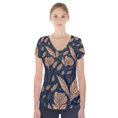 Background Pattern Leaves Texture Short Sleeve Front Detail Top