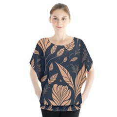 Background Pattern Leaves Texture Batwing Chiffon Blouse