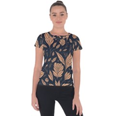 Background Pattern Leaves Texture Short Sleeve Sports Top 