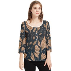 Background Pattern Leaves Texture Chiffon Quarter Sleeve Blouse