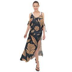 Background Pattern Leaves Texture Maxi Chiffon Cover Up Dress