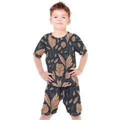 Background Pattern Leaves Texture Kids  T-shirt And Shorts Set