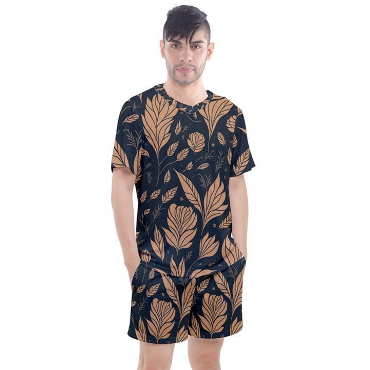 Background Pattern Leaves Texture Men s Mesh T-Shirt and Shorts Set