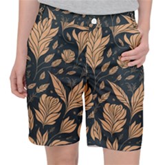 Background Pattern Leaves Texture Women s Pocket Shorts