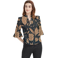 Background Pattern Leaves Texture Loose Horn Sleeve Chiffon Blouse