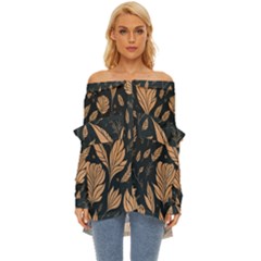 Background Pattern Leaves Texture Off Shoulder Chiffon Pocket Shirt