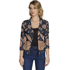 Background Pattern Leaves Texture Women s Casual 3/4 Sleeve Spring Jacket