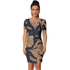 Background Pattern Leaves Texture Fitted Knot Split End Bodycon Dress by Maspions