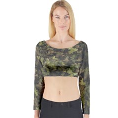 Green Camouflage Military Army Pattern Long Sleeve Crop Top