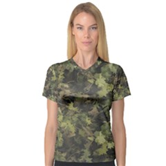 Green Camouflage Military Army Pattern V-neck Sport Mesh T-shirt