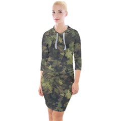 Green Camouflage Military Army Pattern Quarter Sleeve Hood Bodycon Dress by Maspions