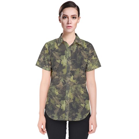 Green Camouflage Military Army Pattern Women s Short Sleeve Shirt by Maspions