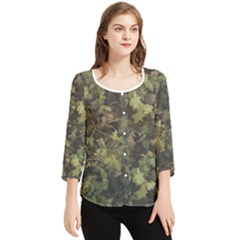 Green Camouflage Military Army Pattern Chiffon Quarter Sleeve Blouse by Maspions