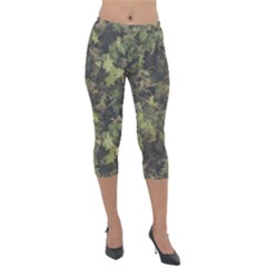 Green Camouflage Military Army Pattern Lightweight Velour Capri Leggings 