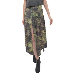 Green Camouflage Military Army Pattern Velour Split Maxi Skirt