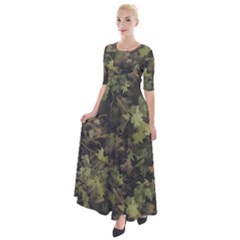 Green Camouflage Military Army Pattern Half Sleeves Maxi Dress