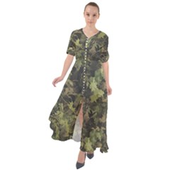 Green Camouflage Military Army Pattern Waist Tie Boho Maxi Dress