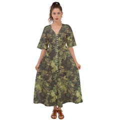 Green Camouflage Military Army Pattern Kimono Sleeve Boho Dress by Maspions