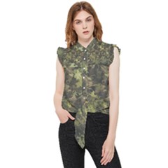 Green Camouflage Military Army Pattern Frill Detail Shirt