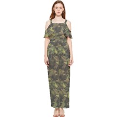 Green Camouflage Military Army Pattern Draped Sleeveless Chiffon Jumpsuit