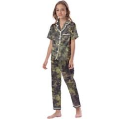 Green Camouflage Military Army Pattern Kids  Satin Short Sleeve Pajamas Set