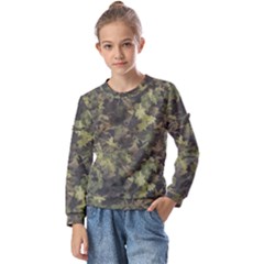 Green Camouflage Military Army Pattern Kids  Long Sleeve T-shirt With Frill 