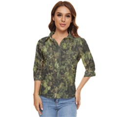 Green Camouflage Military Army Pattern Women s Quarter Sleeve Pocket Shirt