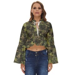 Green Camouflage Military Army Pattern Boho Long Bell Sleeve Top