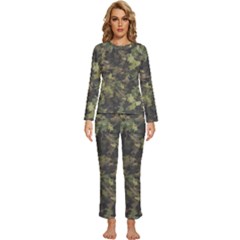 Green Camouflage Military Army Pattern Womens  Long Sleeve Lightweight Pajamas Set by Maspions