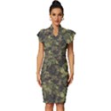 Green Camouflage Military Army Pattern Vintage Frill Sleeve V-Neck Bodycon Dress View1